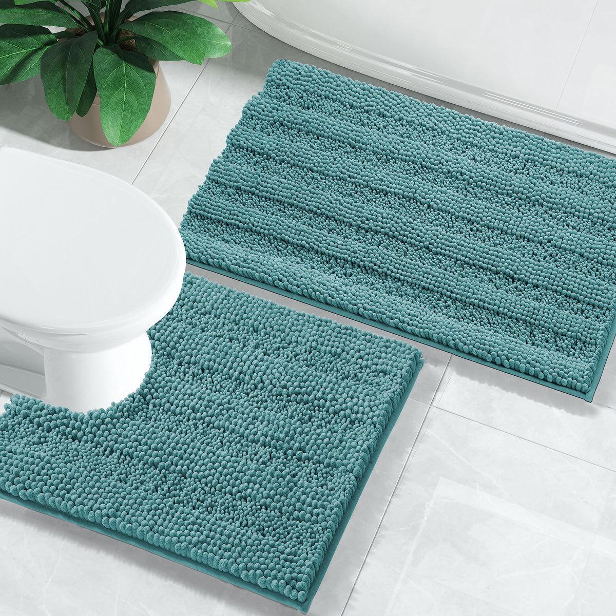 Yimobra Bathroom Rug Set 2 Piece, Absorbent Bath Mat Set, 32x20+24x17, Gray