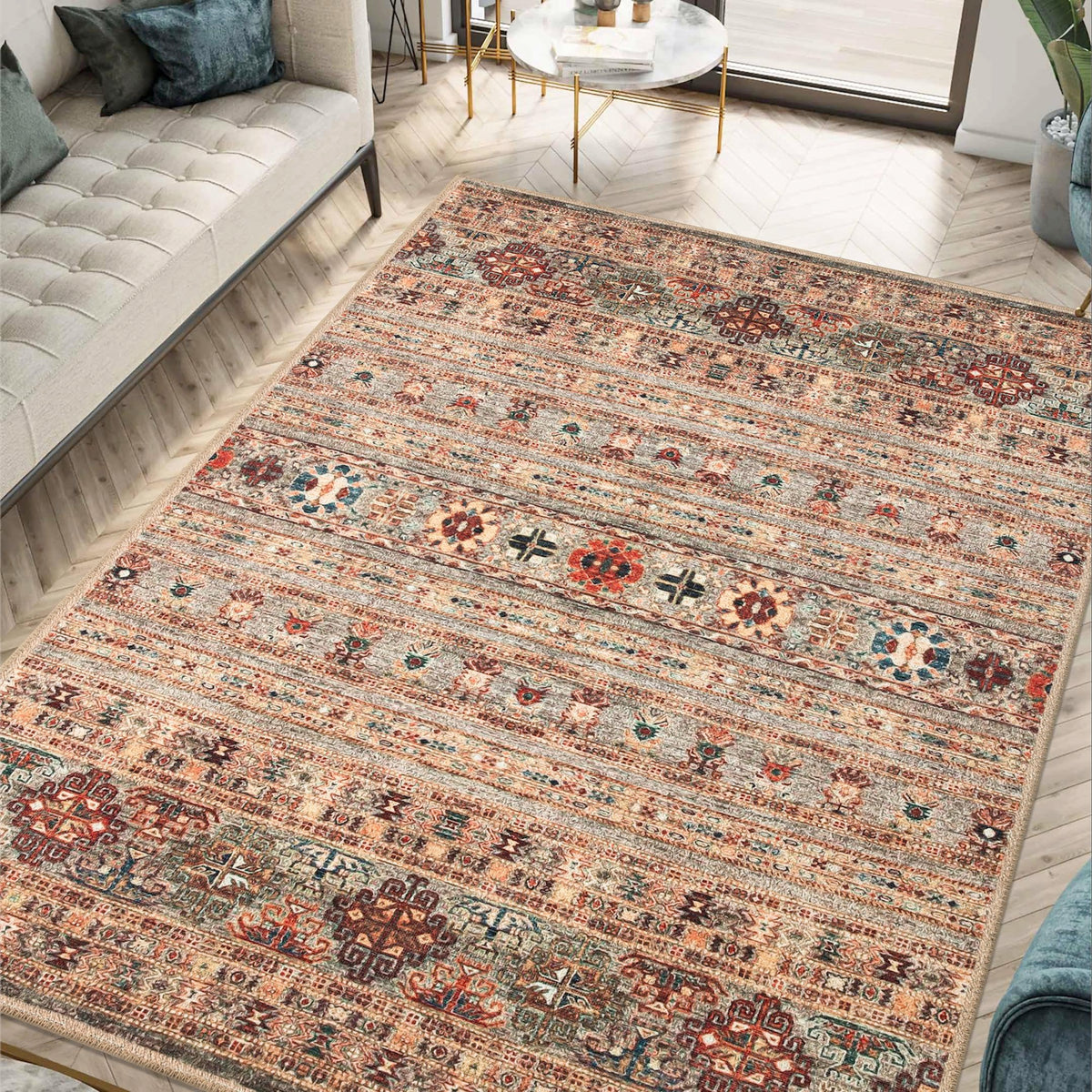 Keen Home Design Vintage Washable Entryway Rug, Non-Slip Low Pile, 2x3