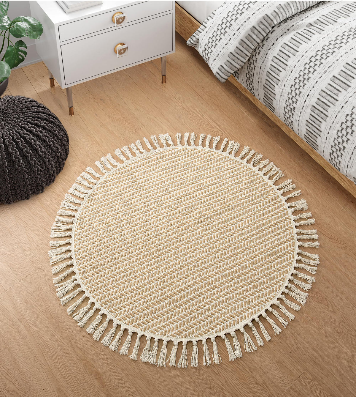 Lahome Belle Boho Bathroom Rugs, Small 2x3 Front Door Mat Lightweight Kitchen Rug Woven Cotton Area Rug with Tassels, Farmhouse Washable Black and White Throw Rug Low Pile Carpet for Entry Laundry