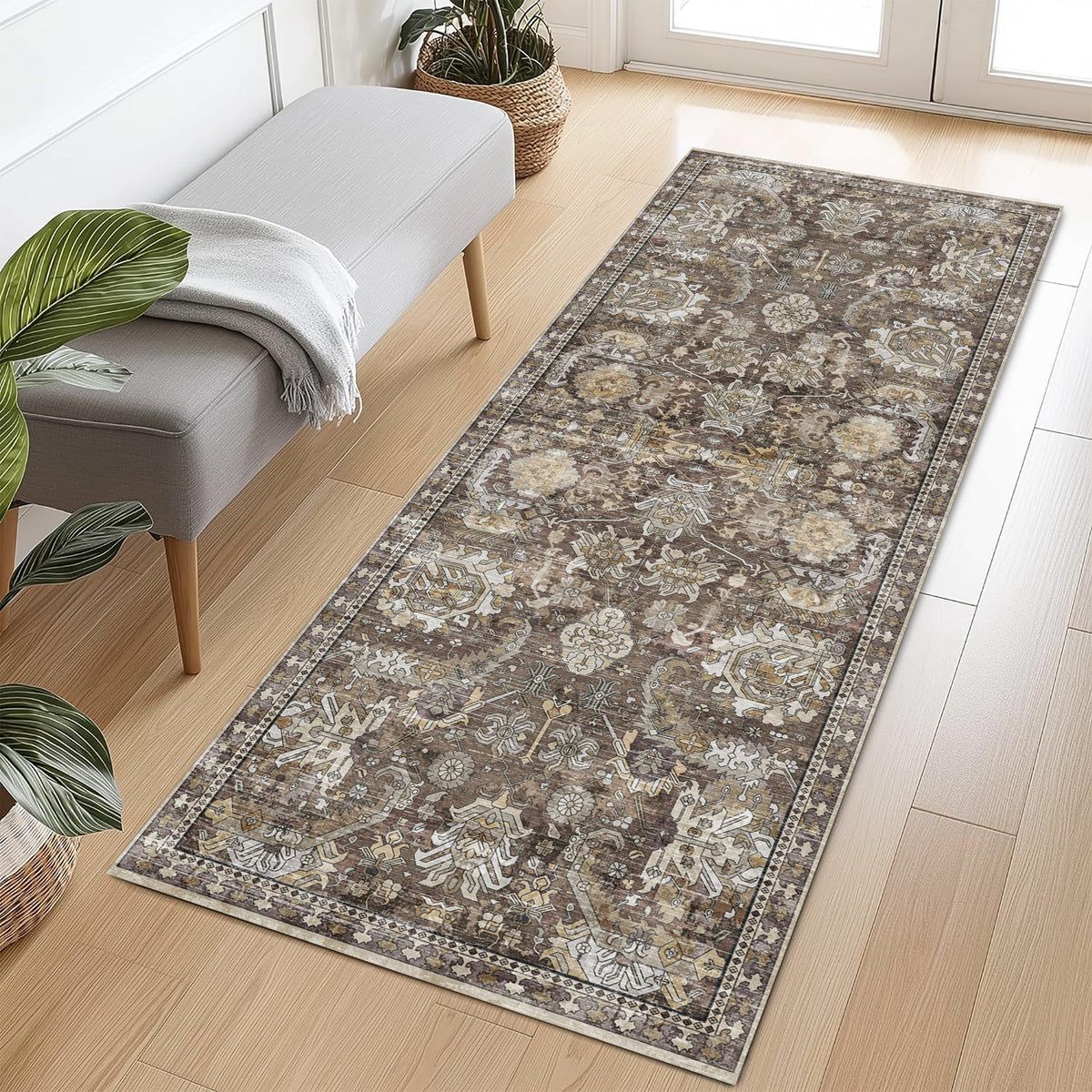 RUGSURE Washable Area Rugs - Perfect for Living Room, Bedroom, Kids Room, Nursery - Stain & Water Resistant Non-Slip, Pet & Child Friendly, Vintage Tribal Area Rugs (Green, 3' x 5 ')
