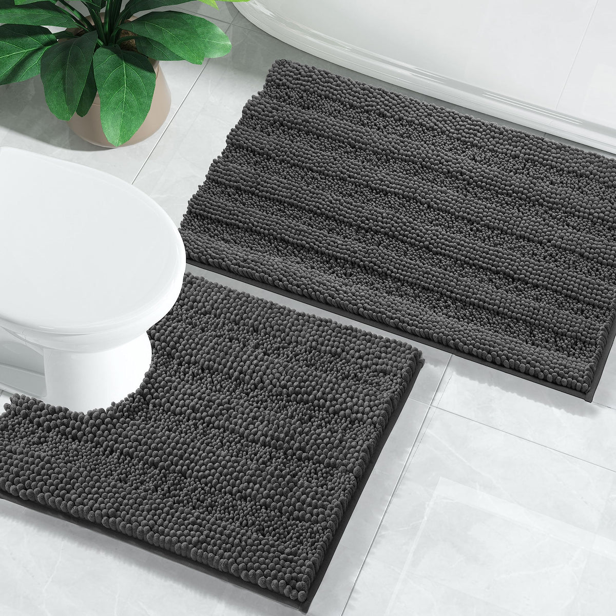 Yimobra Bathroom Rug Set 2 Piece, Absorbent Bath Mat Set, 32x20+24x17, Gray