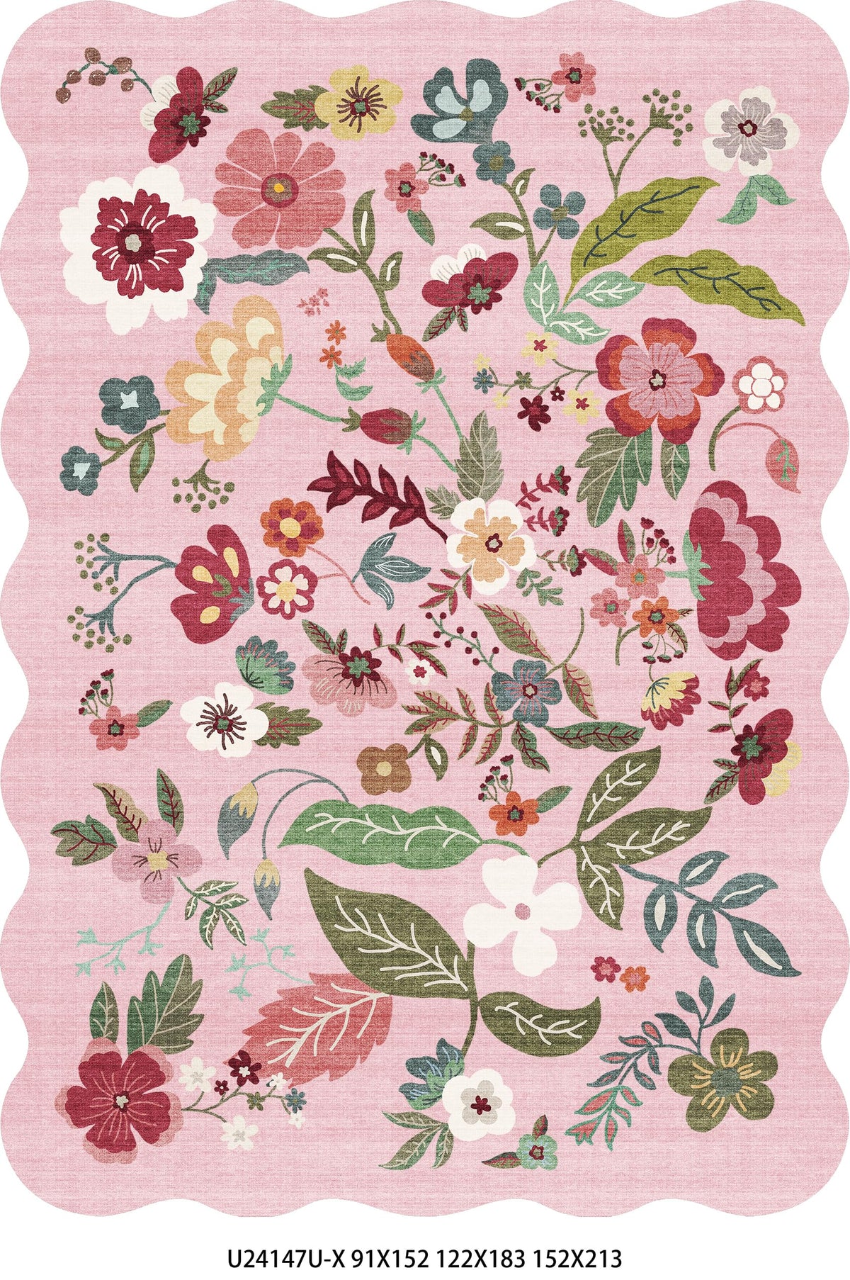 2x4 Rug Washable for Entryway - Non-Slip Scalloped Floral Throw Rug Black
