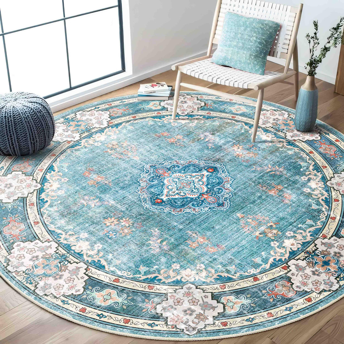 MUJOO Pink Rug 3x5 Washable,Boho Area Rugs Small Non Slip Low-Pile Floral