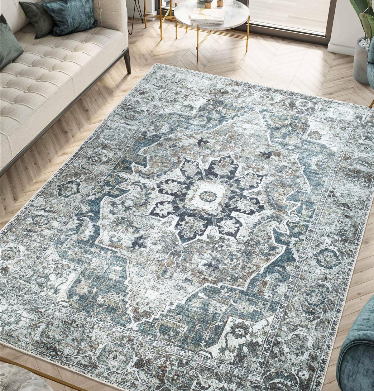 Keen Home Design Vintage Washable Entryway Rug, Non-Slip Low Pile, 2x3